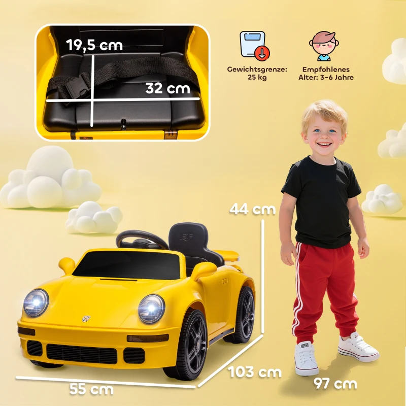 Children's Electric Car with Remote Control, MP3 Player and LED Lights, Yellow - Image 3