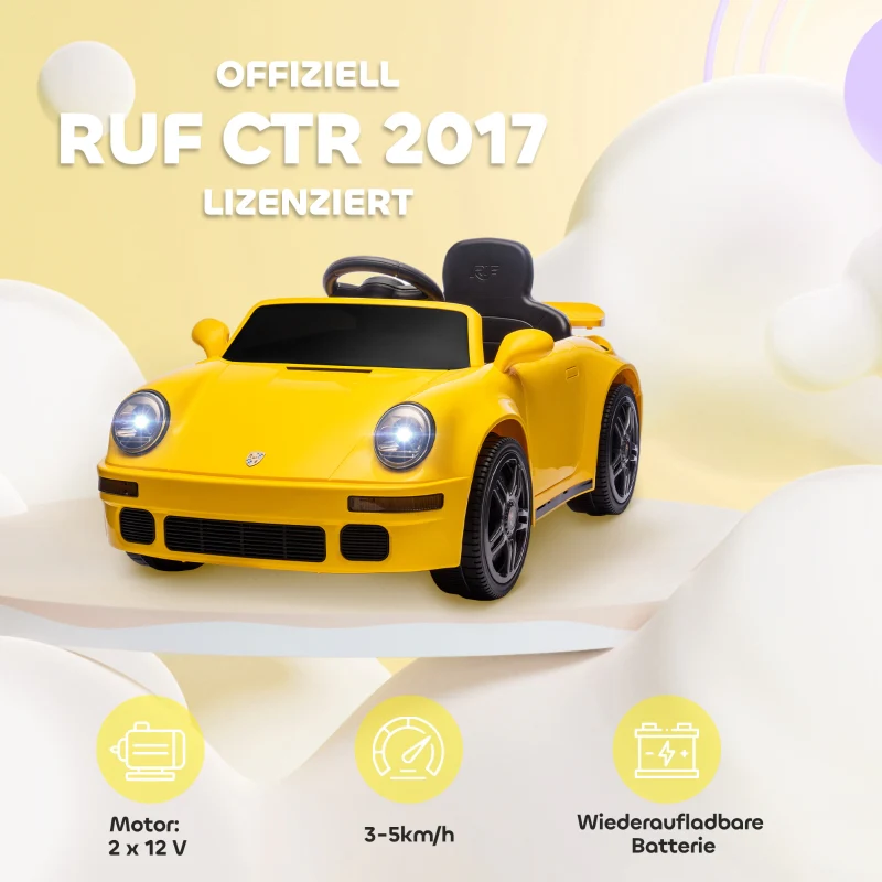Children's Electric Car with Remote Control, MP3 Player and LED Lights, Yellow - Image 4