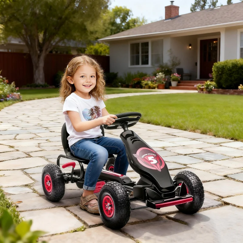 Children's Go-Kart with Pedals and Adjustable Seat, Red and Black