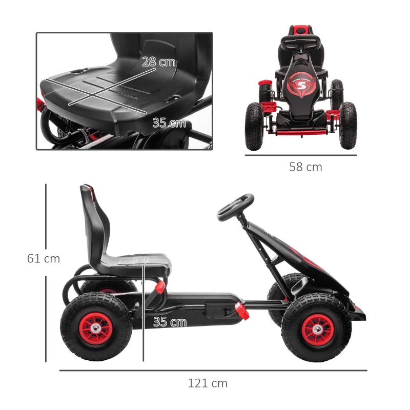 Children's Go-Kart with Pedals and Adjustable Seat, Red and Black - Image 3