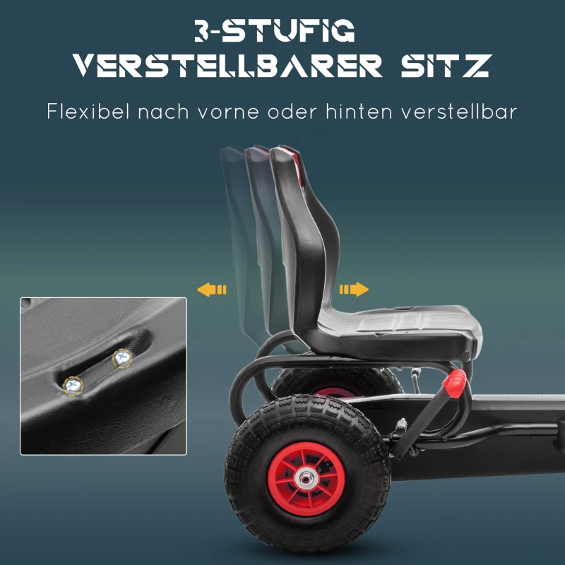 Children's Go-Kart with Pedals and Adjustable Seat, Red and Black - Image 4