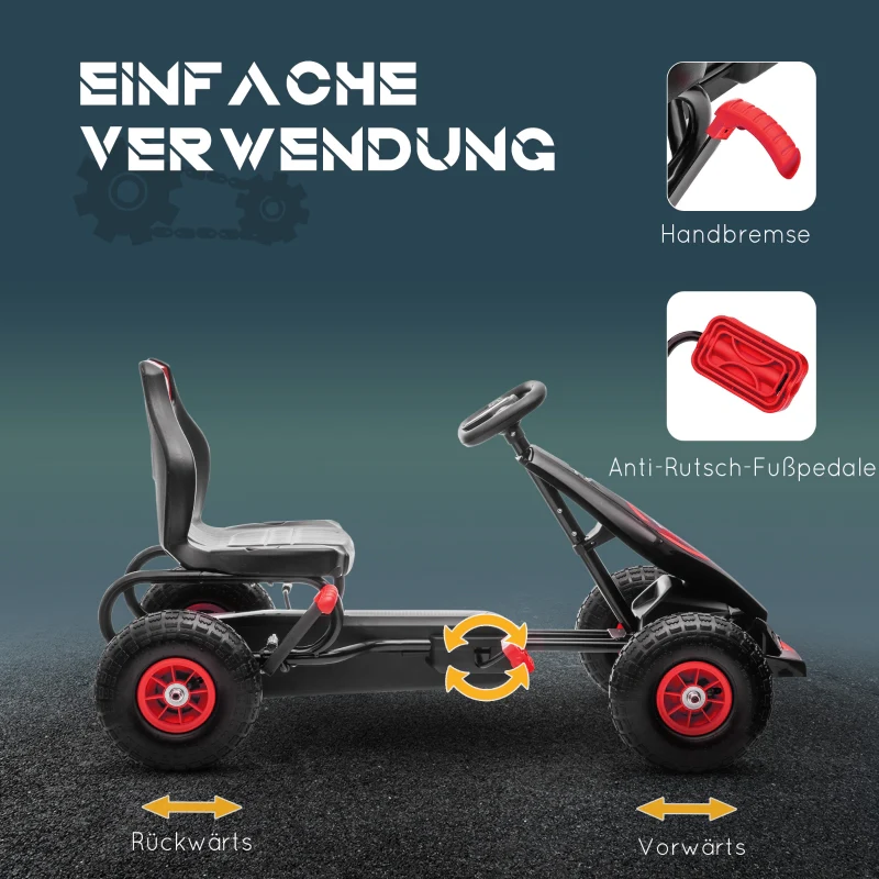Children's Go-Kart with Pedals and Adjustable Seat, Red and Black - Image 5