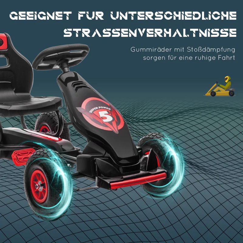 Children's Go-Kart with Pedals and Adjustable Seat, Red and Black - Image 6