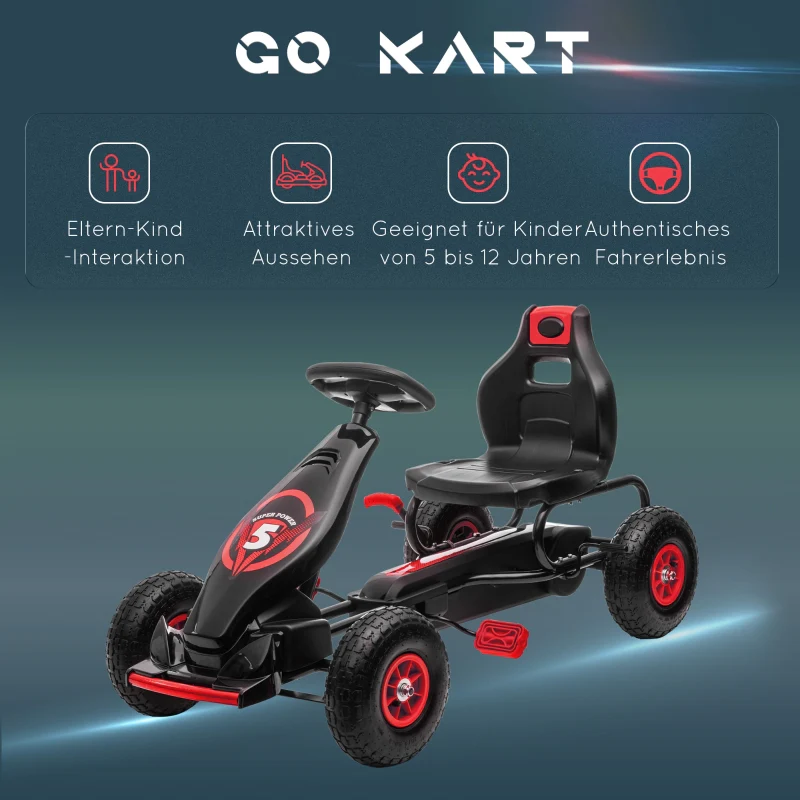 Children's Go-Kart with Pedals and Adjustable Seat, Red and Black - Image 8
