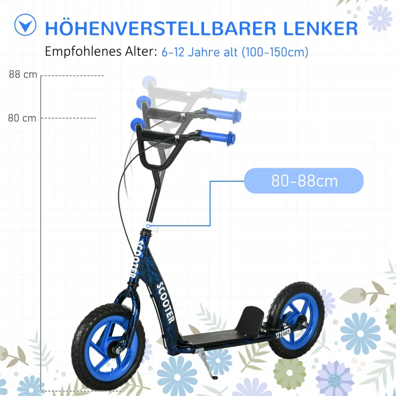 Children's Kick Scooter with Height-Adjustable Handlebar, Brake and Stand, Blue Steel - Image 4