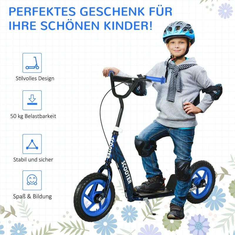 Children's Kick Scooter with Height-Adjustable Handlebar, Brake and Stand, Blue Steel - Image 7