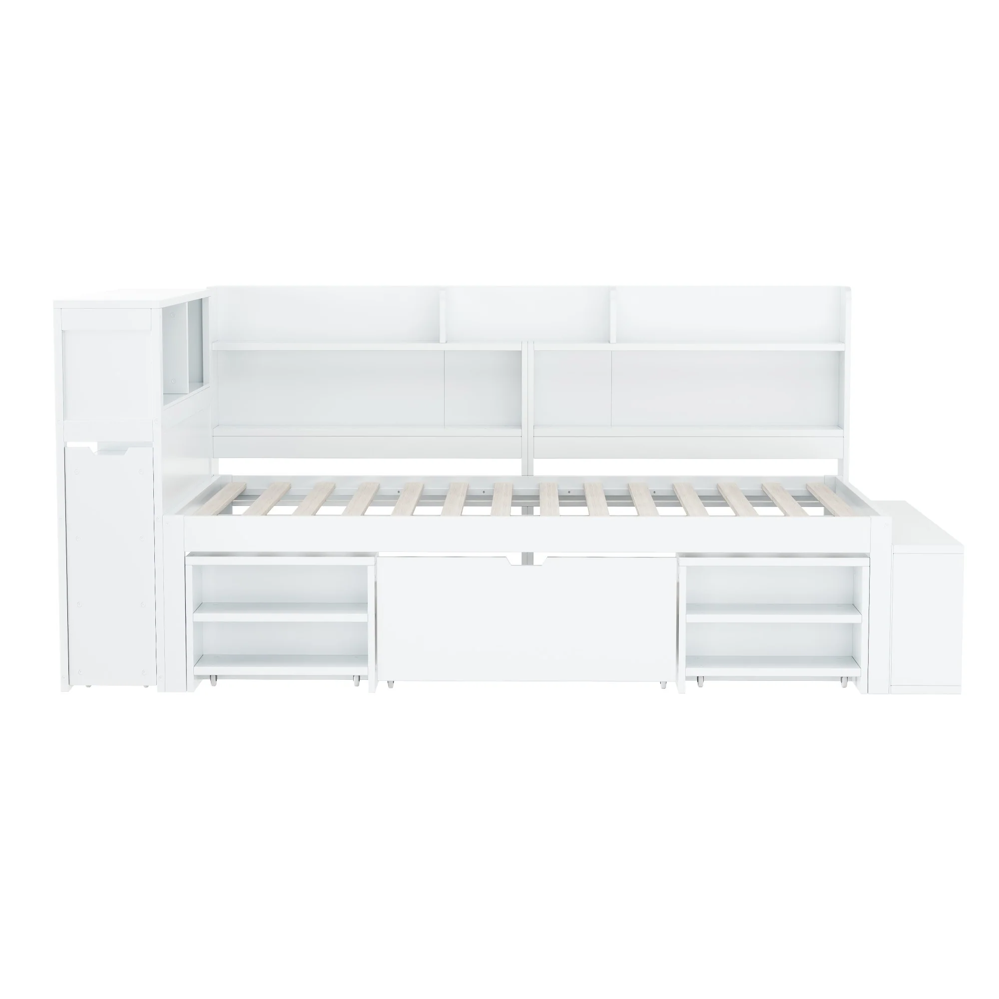 Children's Single Bed 90x200cm Storage Drawers Bookshelf - White - Image 8