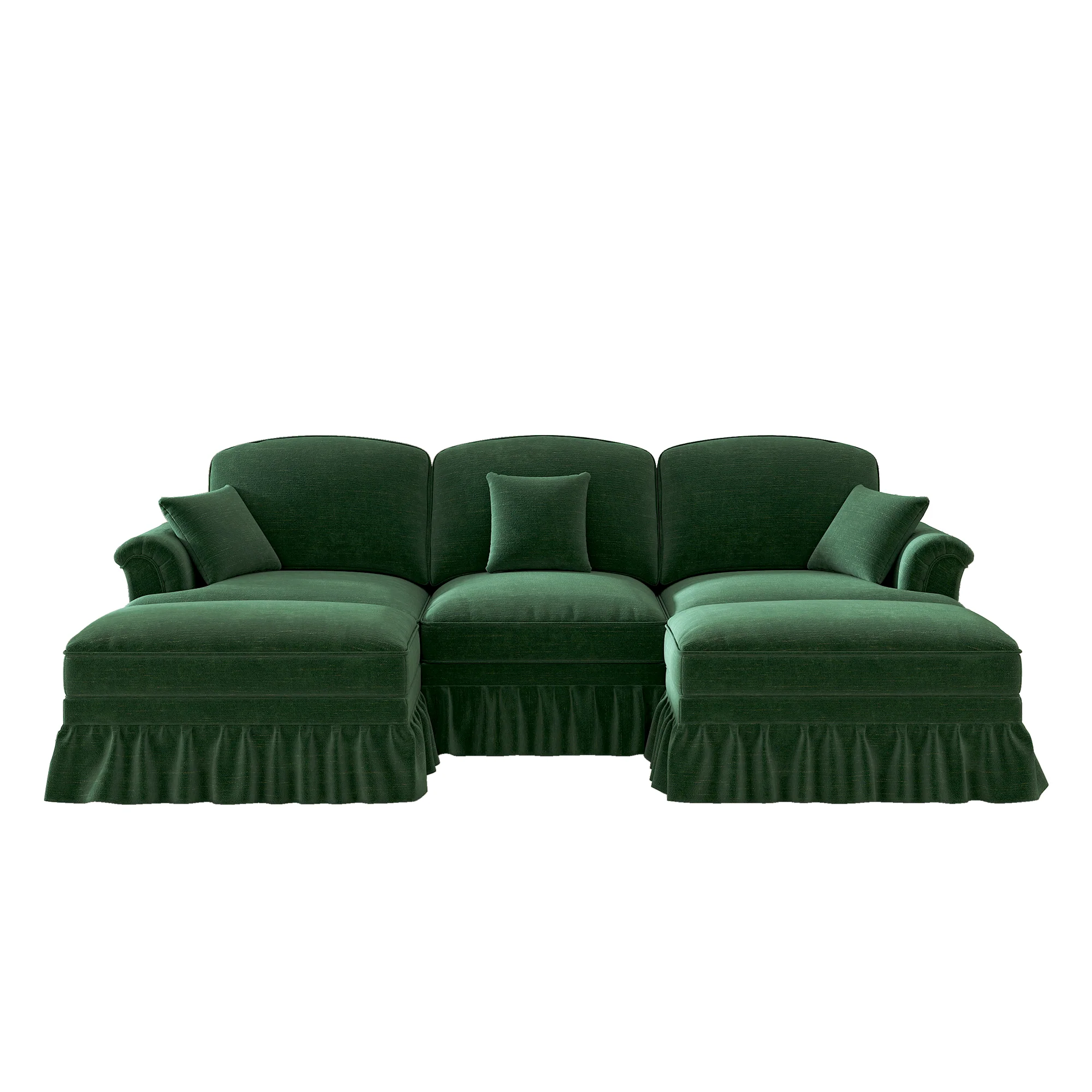 Classic U-Shaped Modular Sofa with Ottoman, Chenille - Green - Image 10