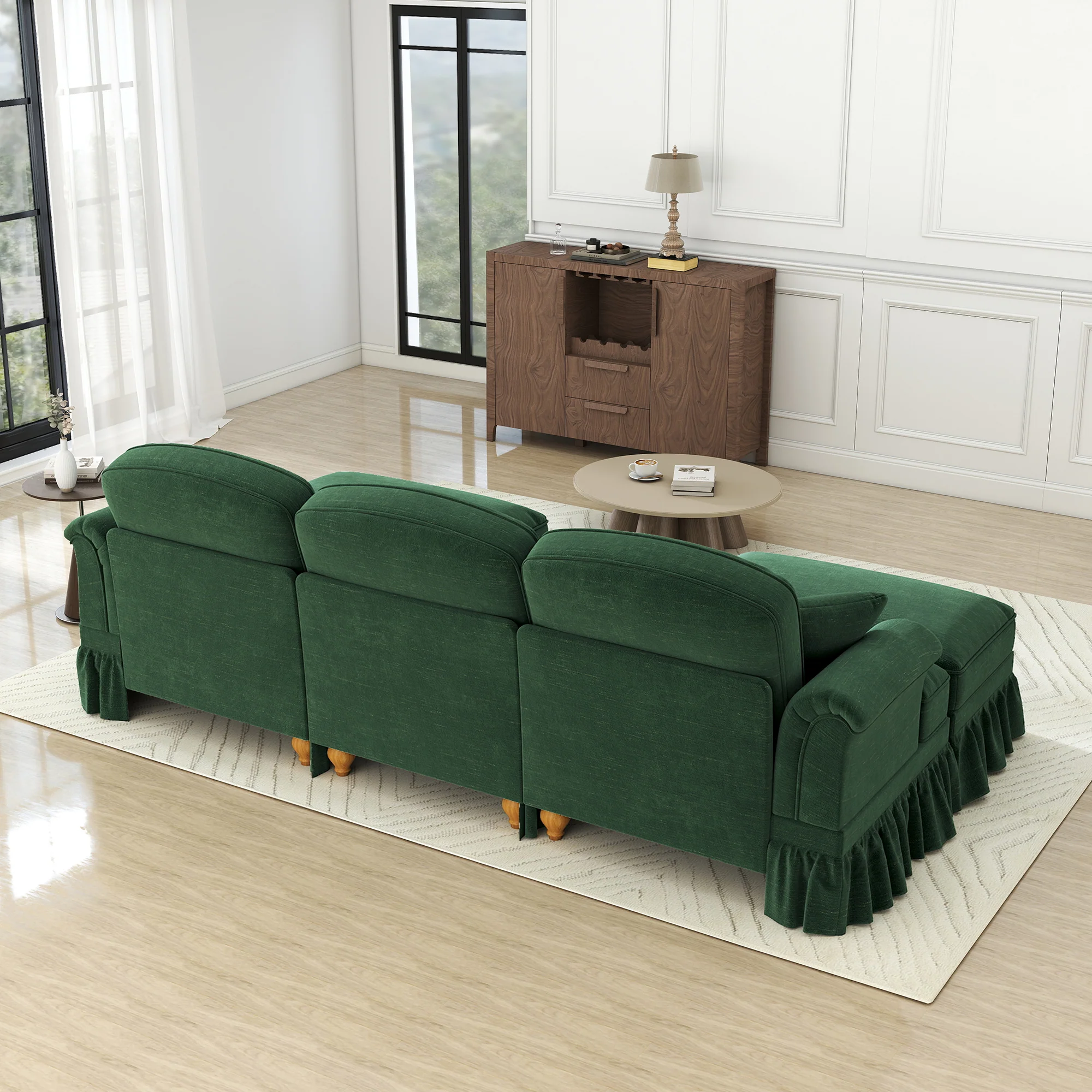 Classic U-Shaped Modular Sofa with Ottoman, Chenille - Green - Image 7