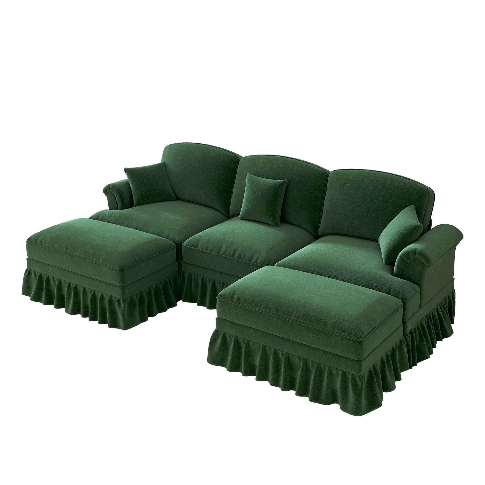 Classic U-Shaped Modular Sofa with Ottoman, Chenille - Green - Image 9