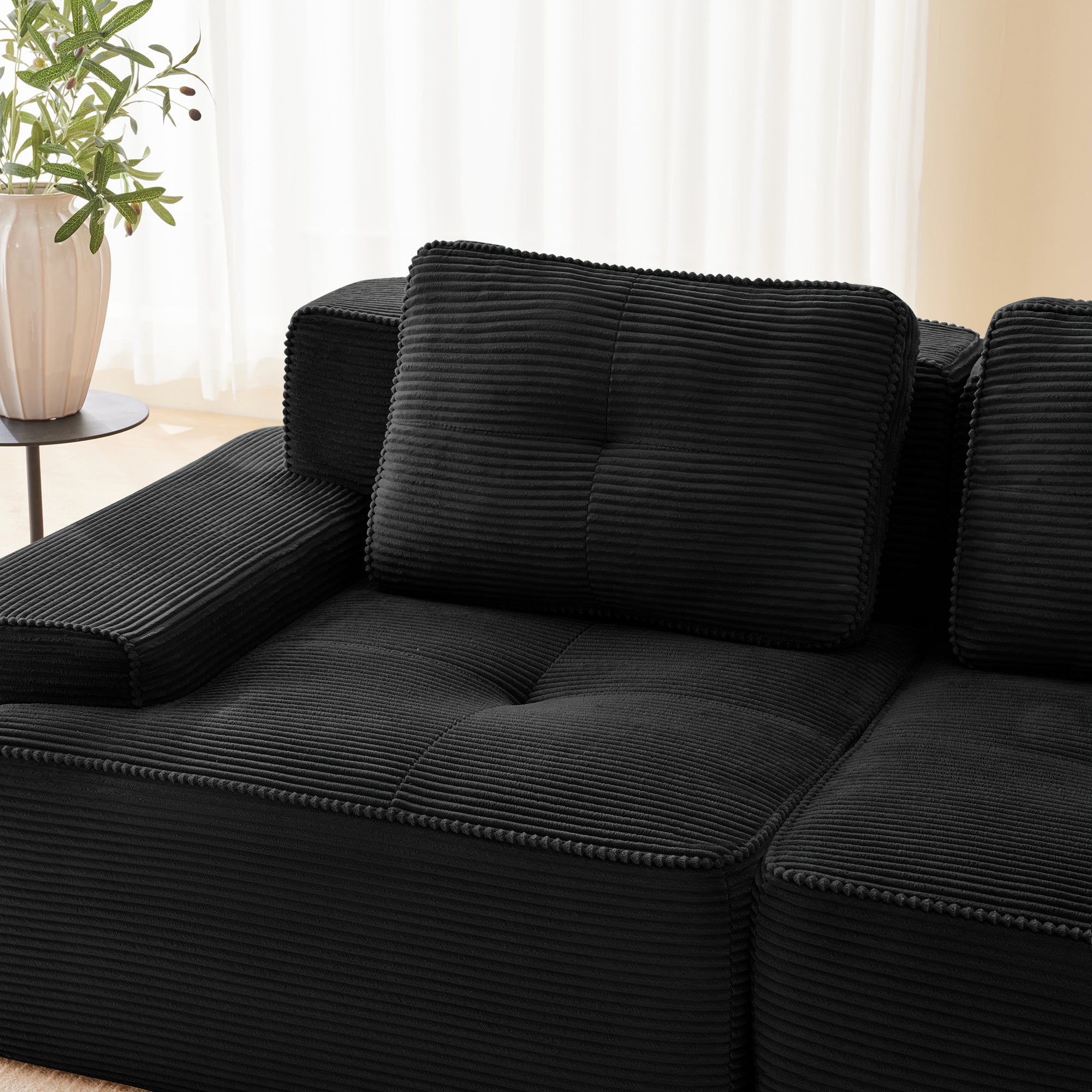 Cloud Modular Sofa L-shaped 3-Seater Ottoman Corduroy Black - Image 10
