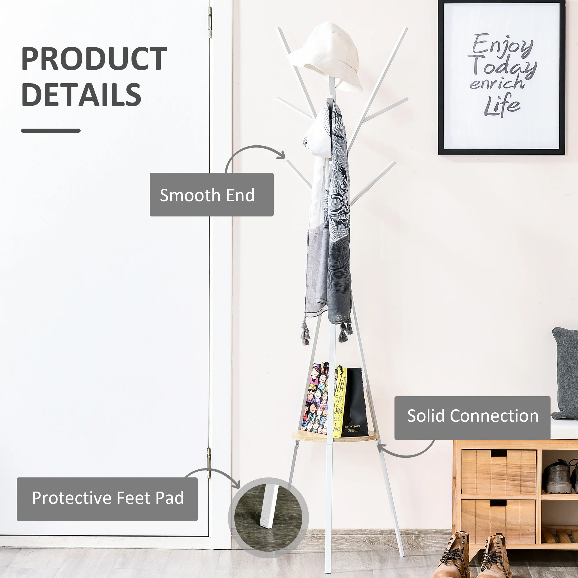 Coat Rack, Standing Hallway, Metal White - Image 5