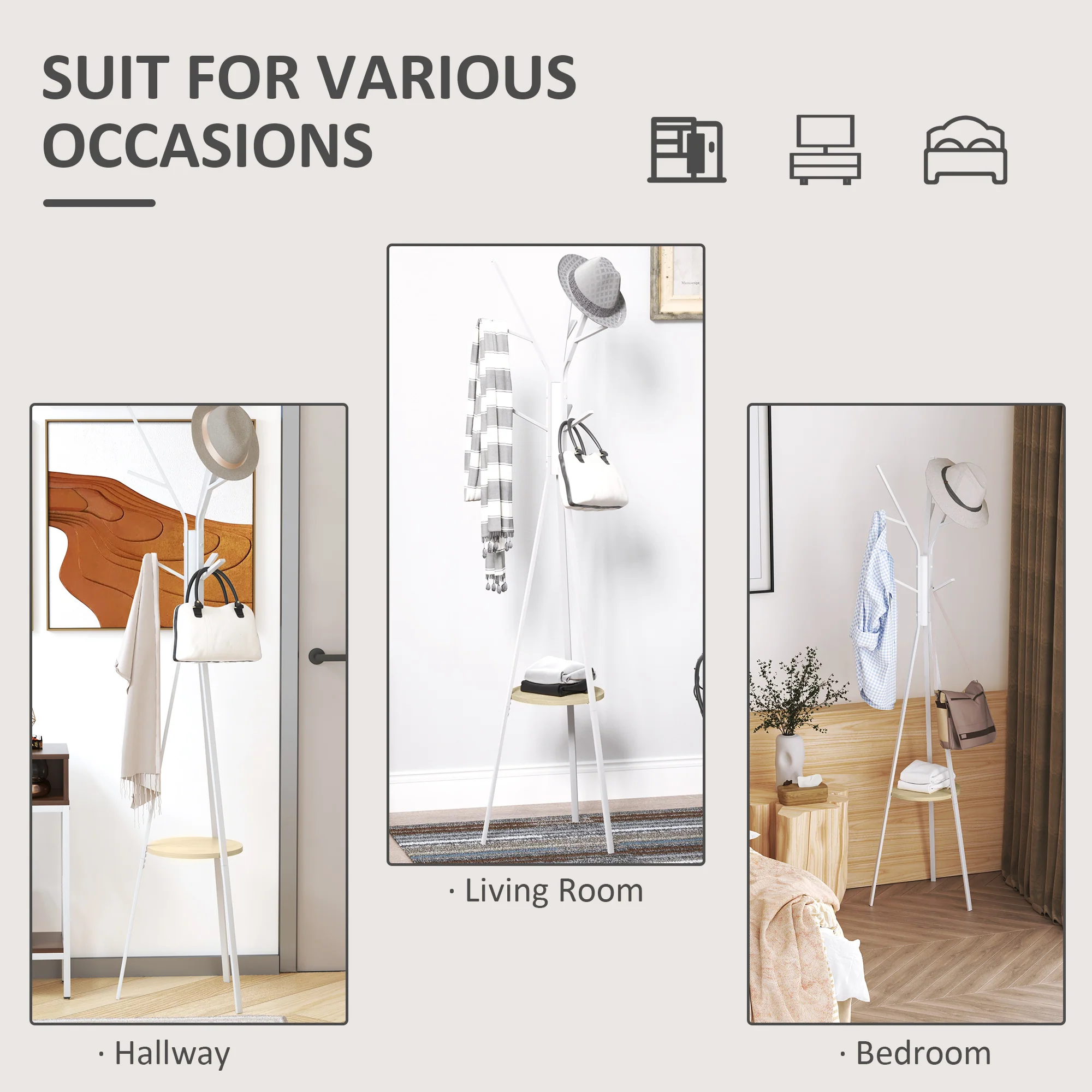 Coat Rack, Standing Hallway, Metal White - Image 6