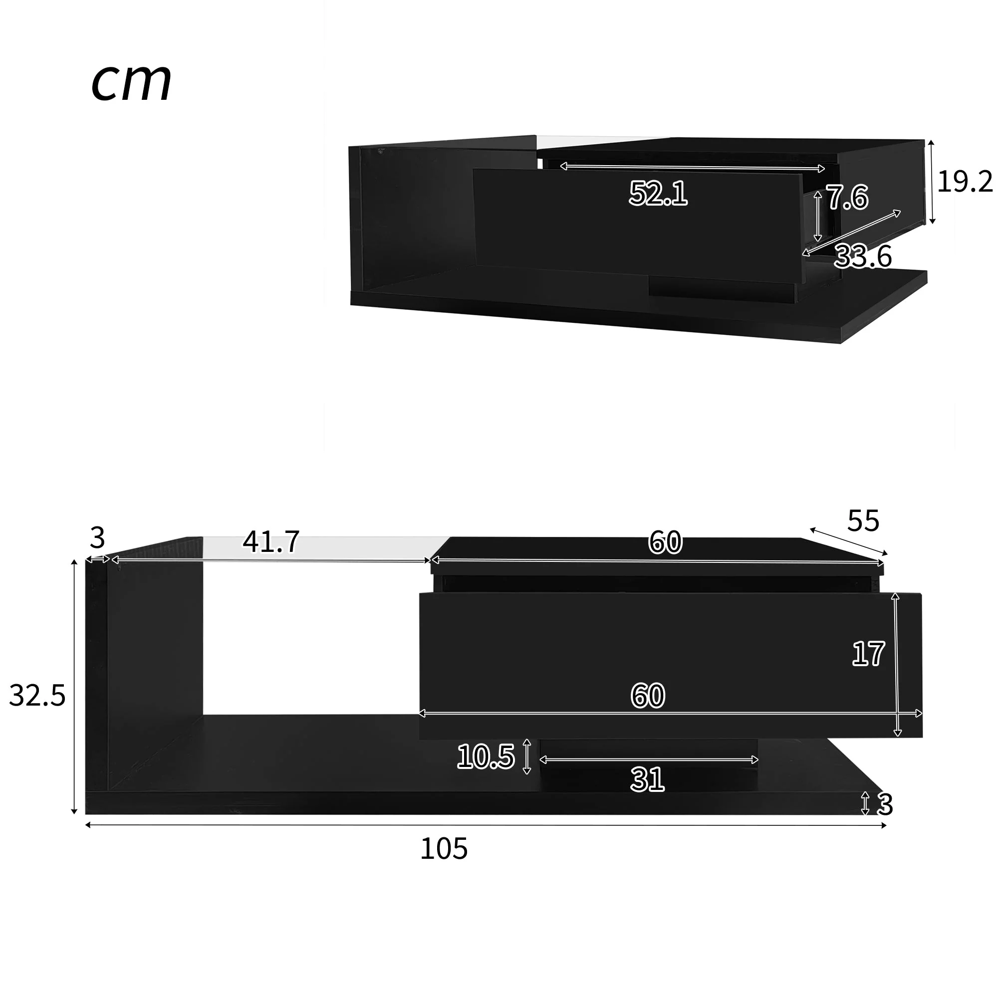 Coffee Table, High-Gloss Black with Push-Pull Storage - Image 6