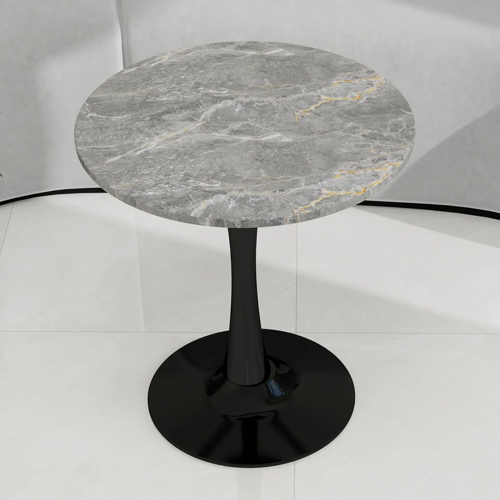 Coffee Table Mid-Century Modern 27.6" Round Marble - Black - Image 2
