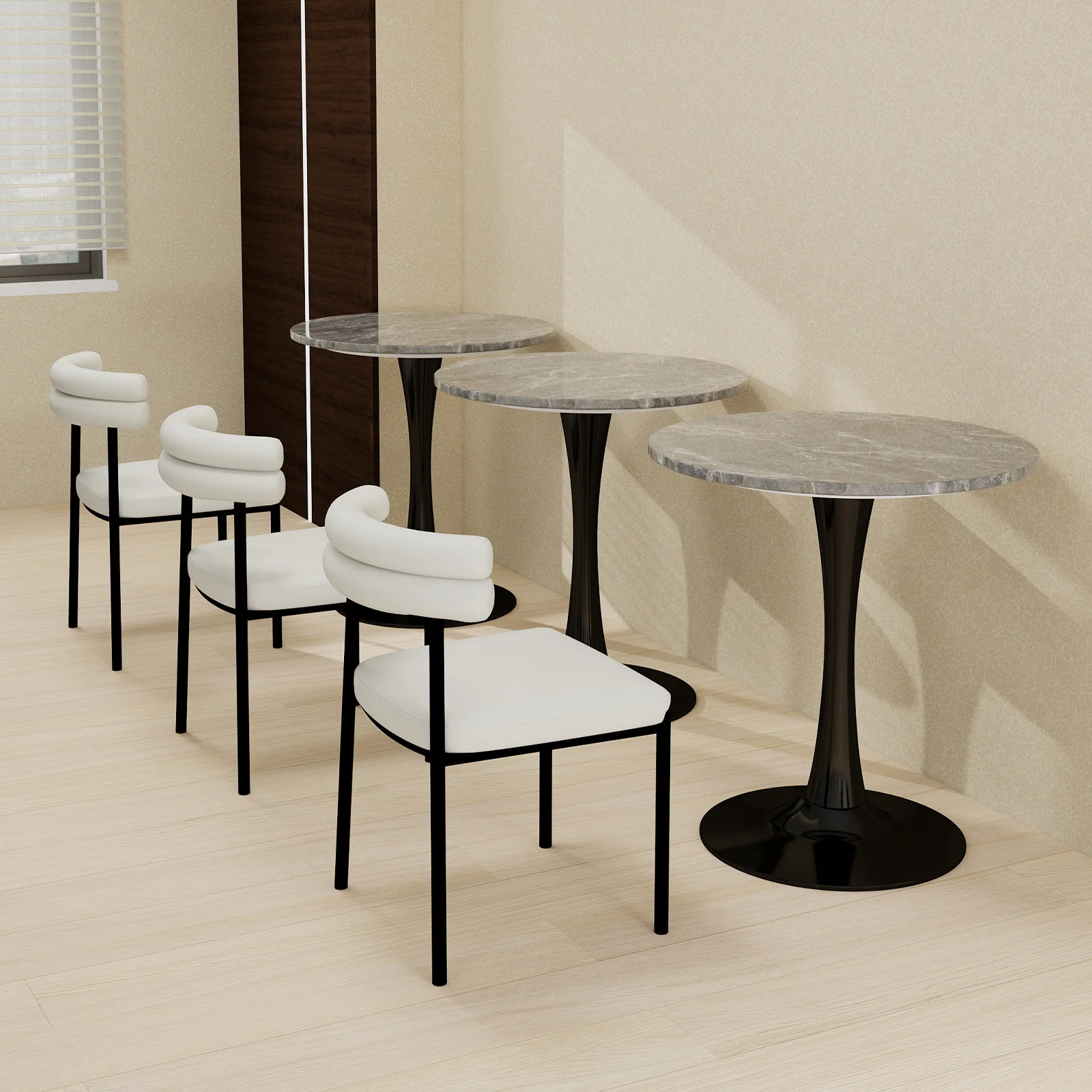 Coffee Table Mid-Century Modern 27.6" Round Marble - Black - Image 8