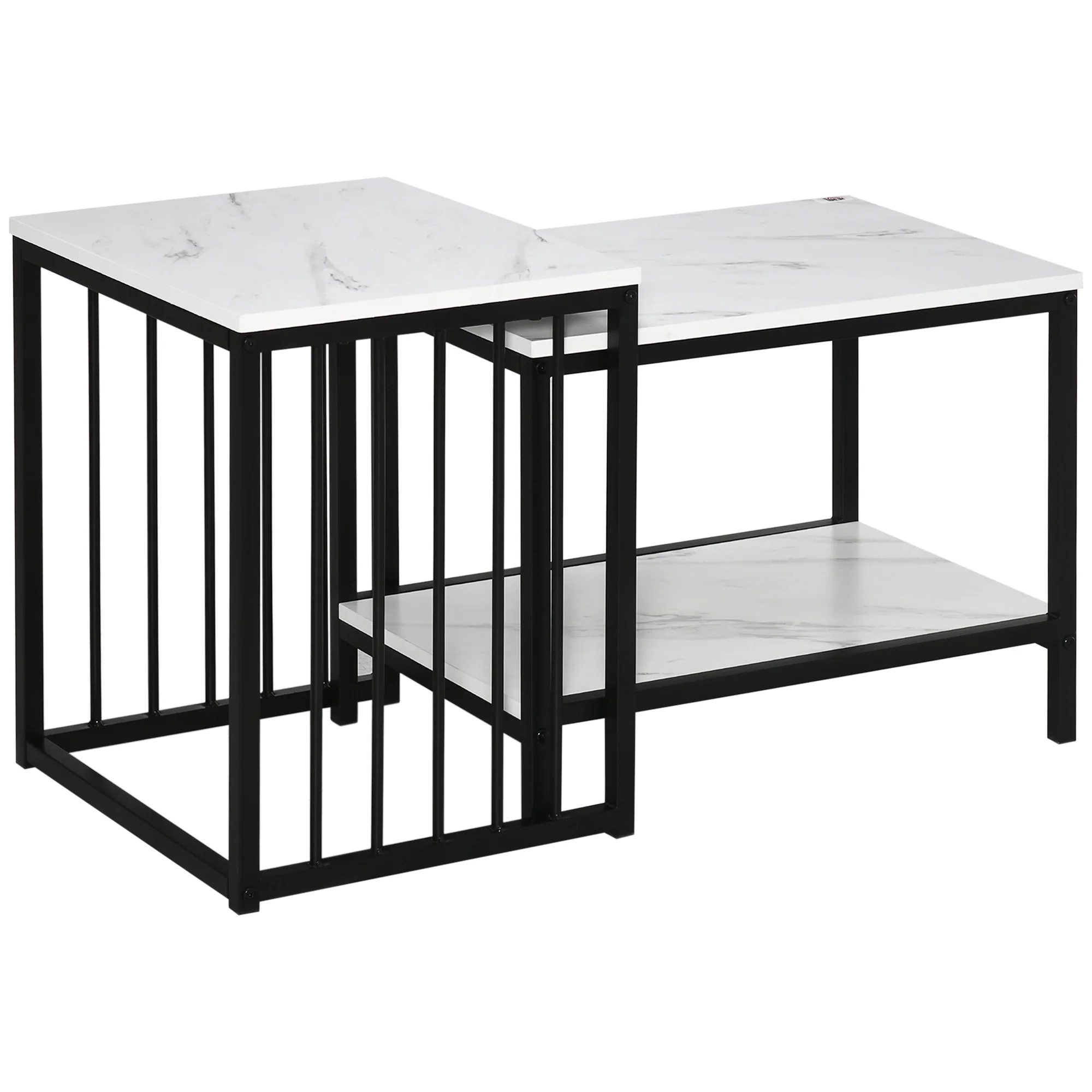 Coffee Table Set of 2 Nesting Modern Marble Look, Steel - Image 2