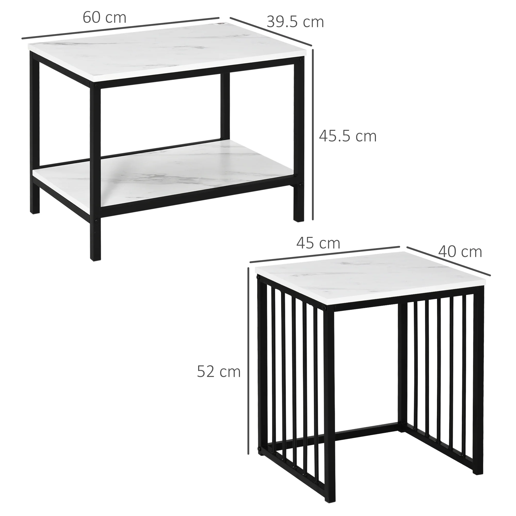 Coffee Table Set of 2 Nesting Modern Marble Look, Steel - Image 3