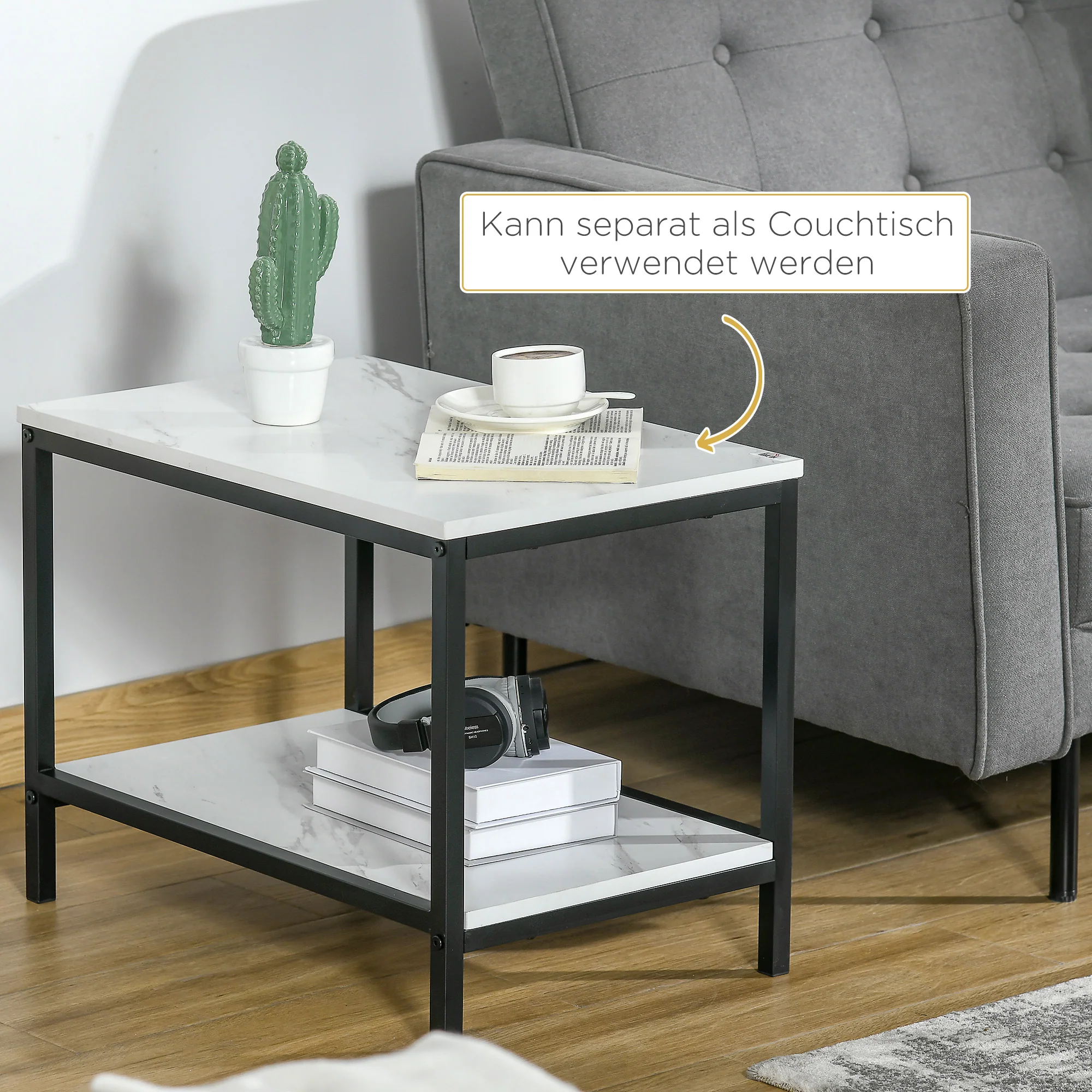 Coffee Table Set of 2 Nesting Modern Marble Look, Steel - Image 6