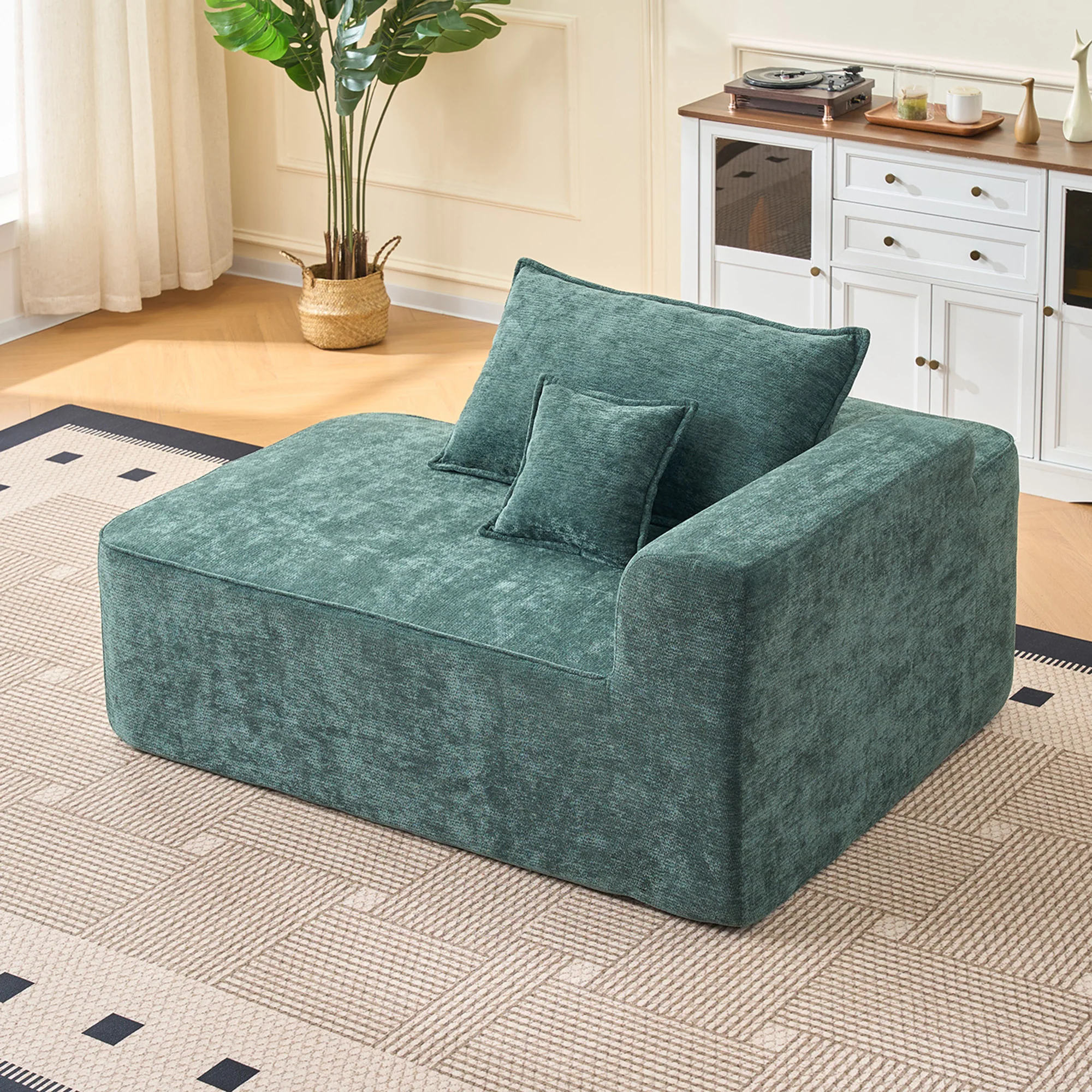 Comfortable Chaise Longue Sofa with Cushions and Side Pockets, Green - Image 4