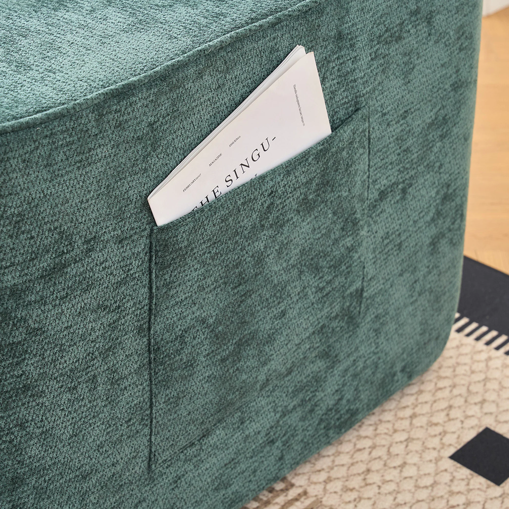 Comfortable Chaise Longue Sofa with Cushions and Side Pockets, Green - Image 7