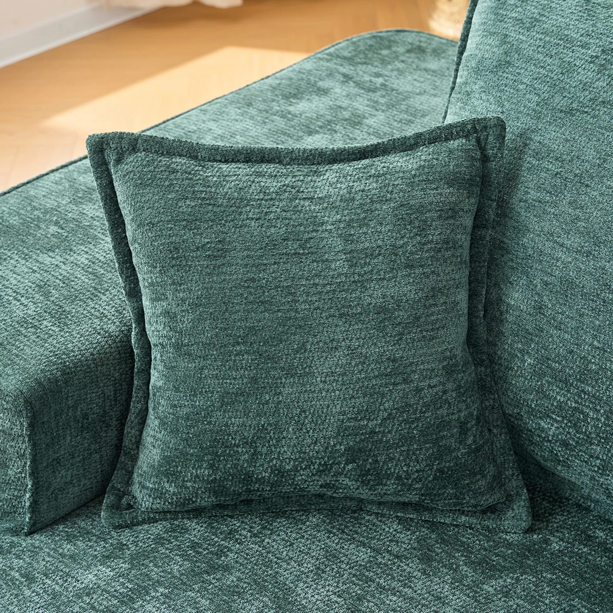 Comfortable Chaise Longue Sofa with Cushions and Side Pockets, Green - Image 8