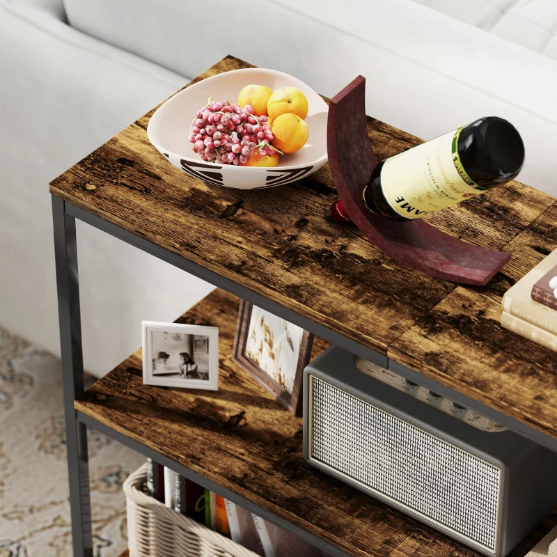 Console Table with 3-tier Shelf, Chipboard and Metal, Light Brown - Image 8