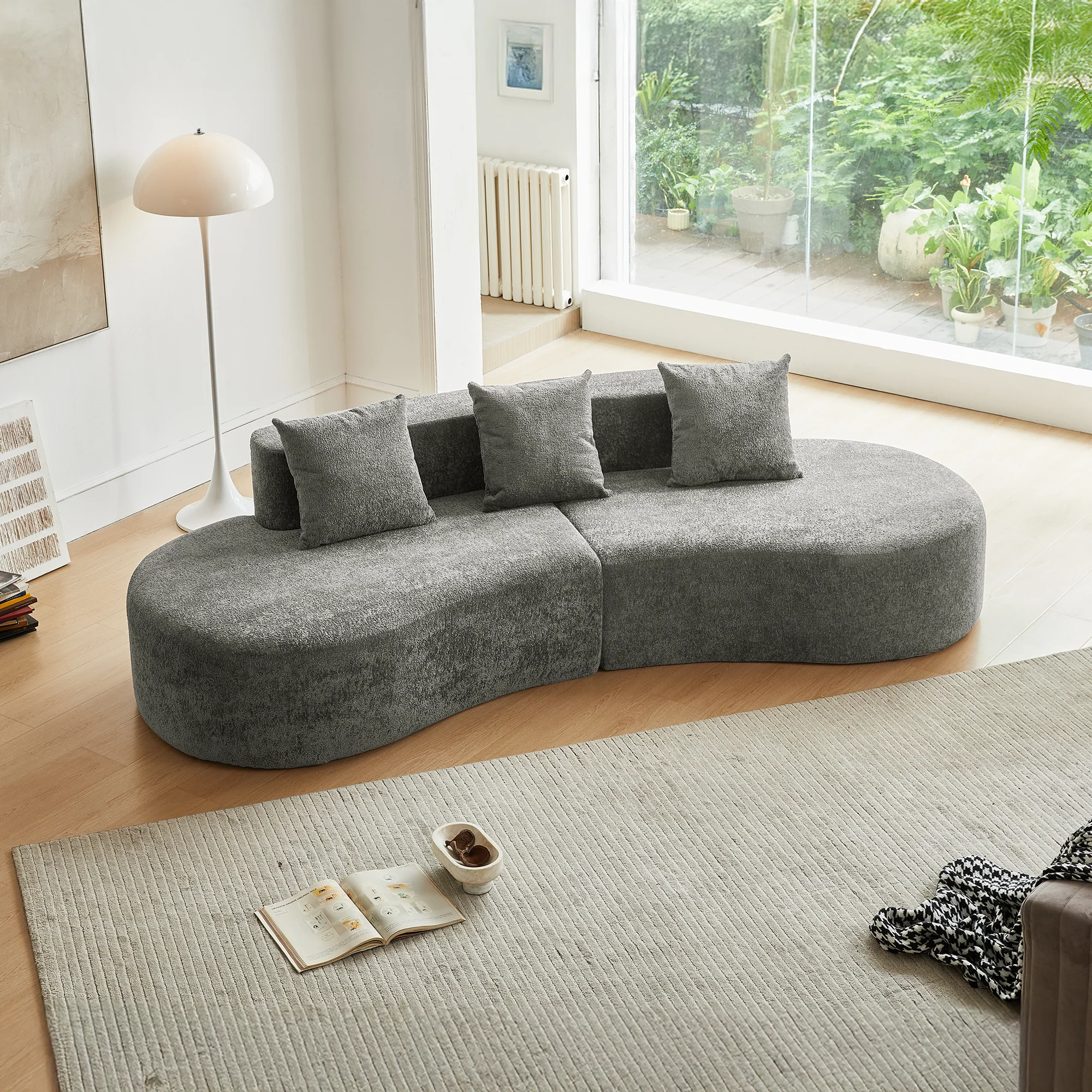 Corner Sofa Modern Curved 3-Seater - Bouclé