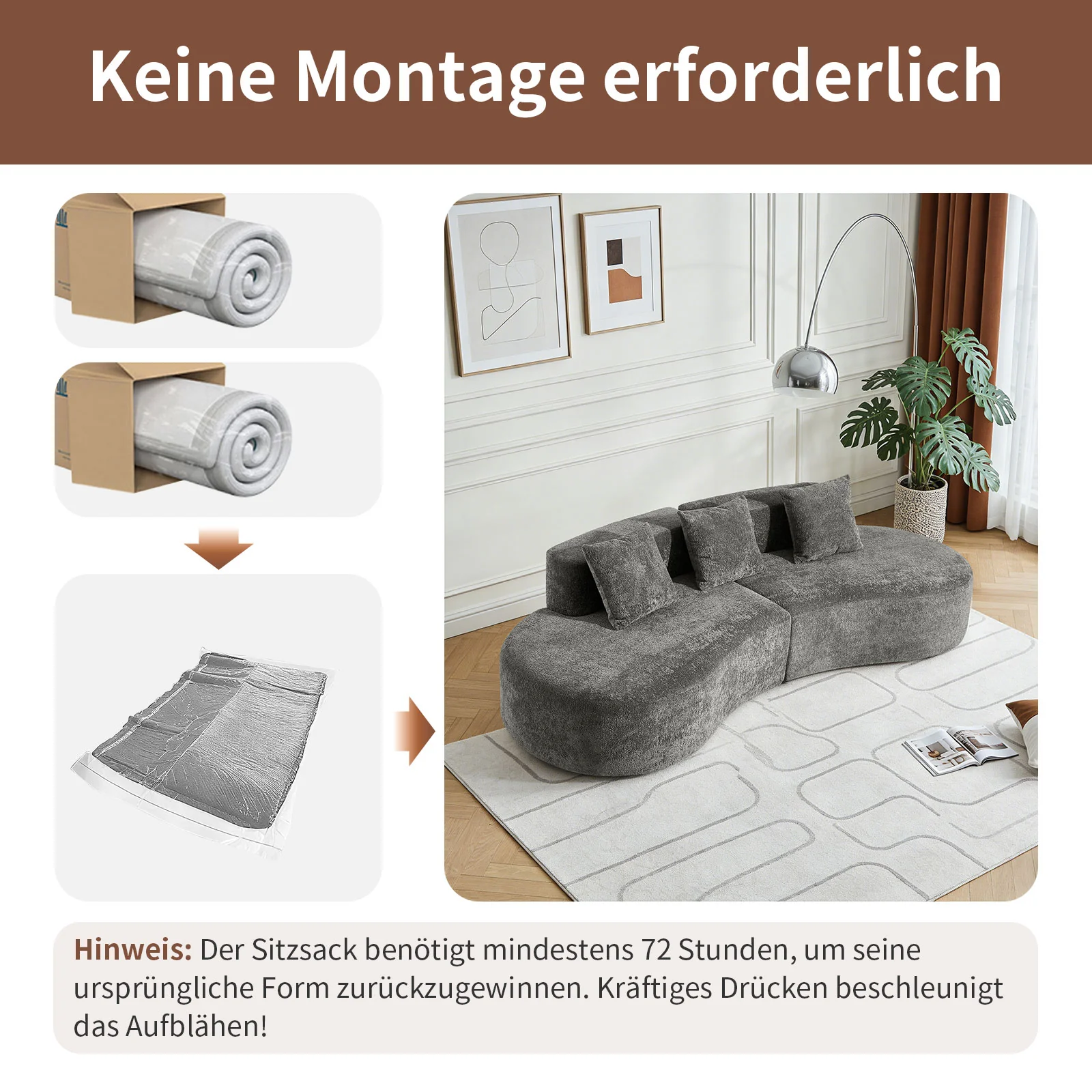 Corner Sofa Modern Curved 3-Seater - Bouclé - Image 3