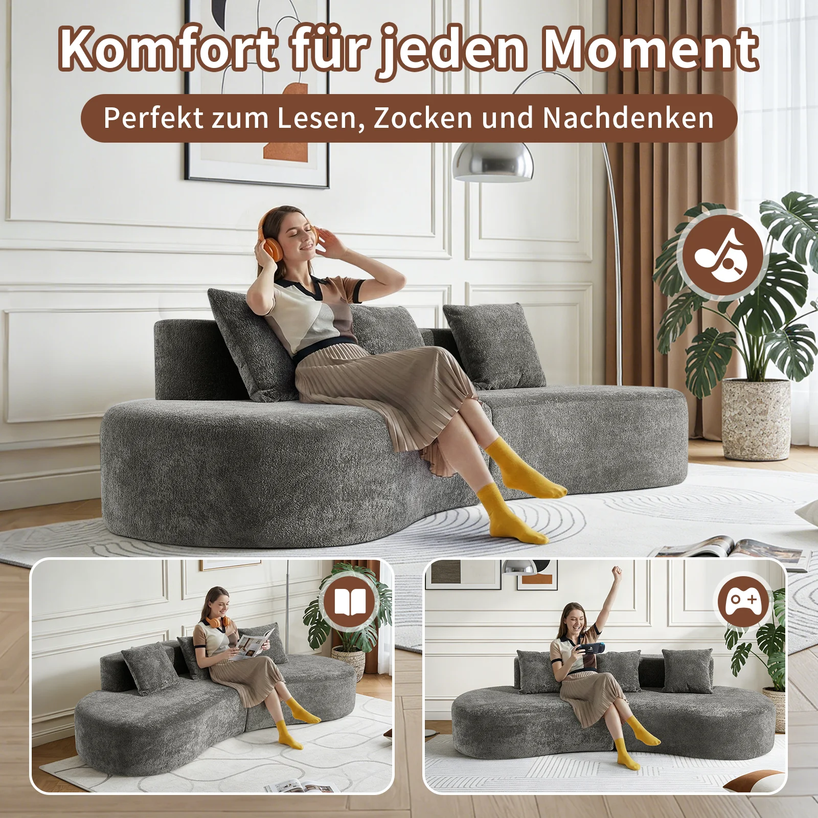 Corner Sofa Modern Curved 3-Seater - Bouclé - Image 5