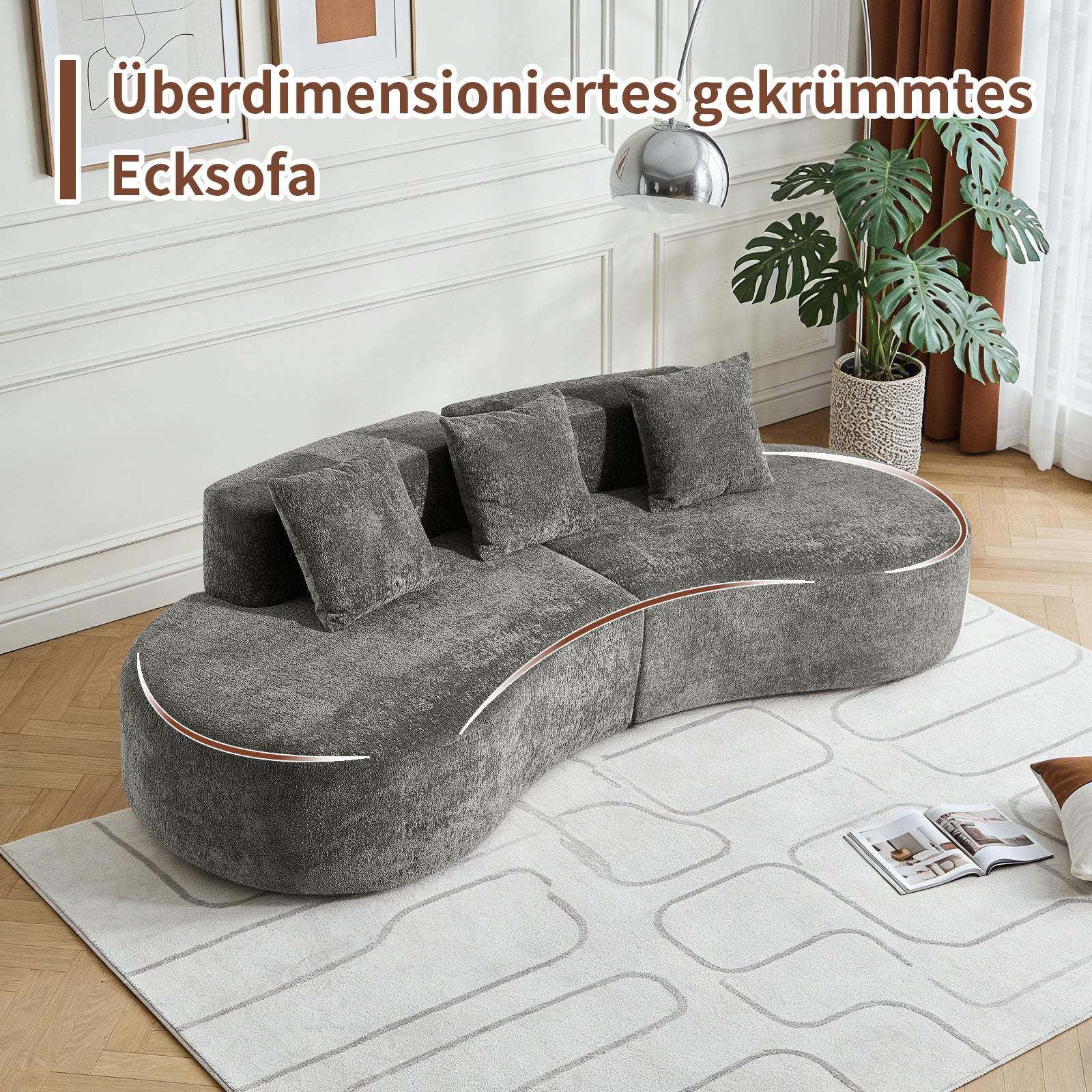 Corner Sofa Modern Curved 3-Seater - Bouclé - Image 6