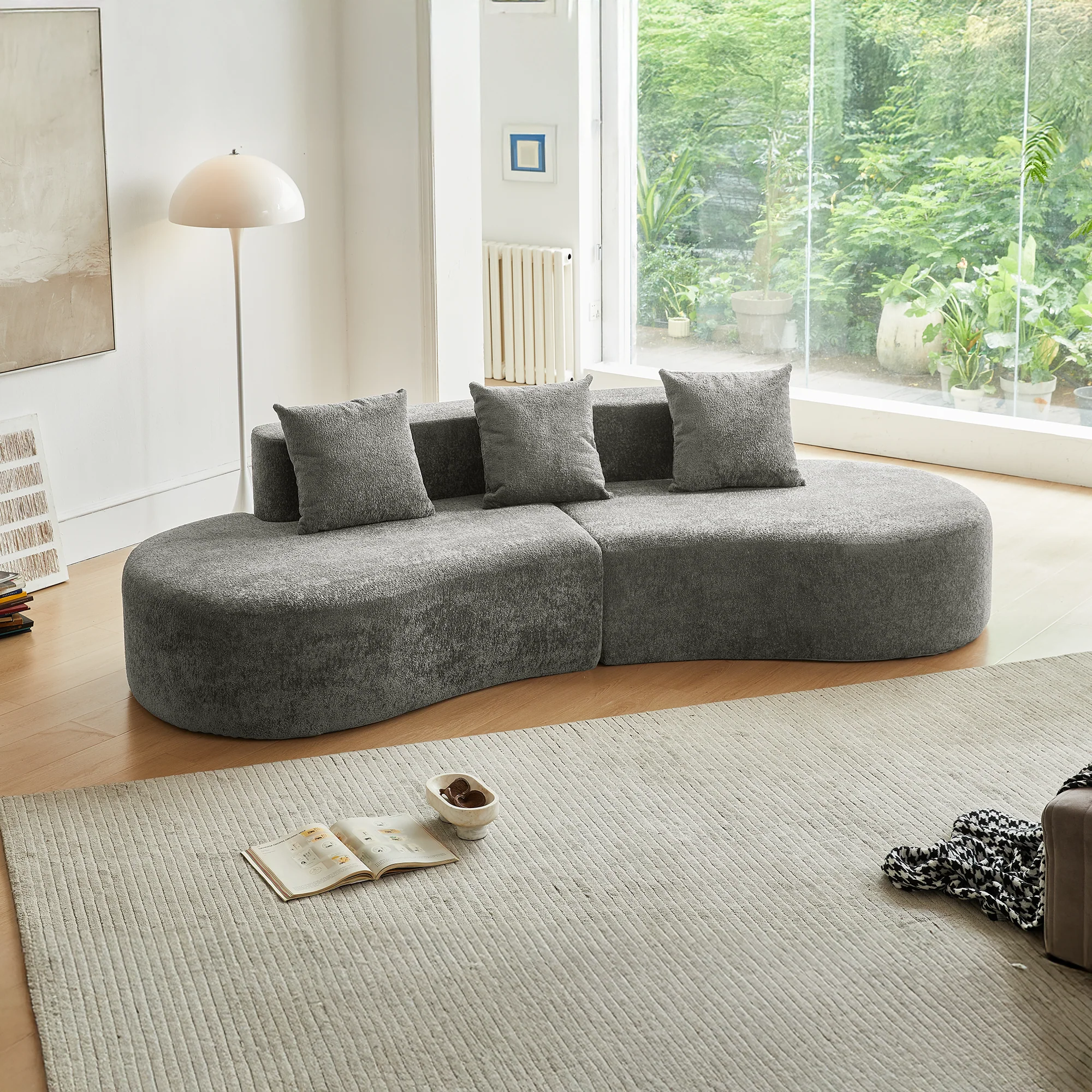 Corner Sofa Modern Curved 3-Seater - Bouclé - Image 8
