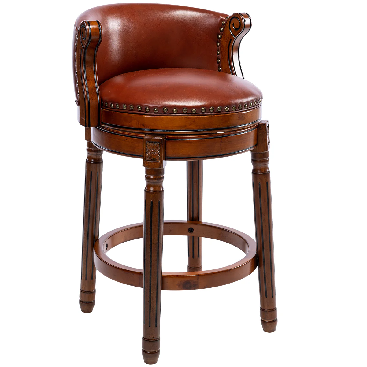 Cow Top Leather Wooden Bar Stools, Swivel Bar Chair with Backs, Counter Height, Leather/Wood - Image 2