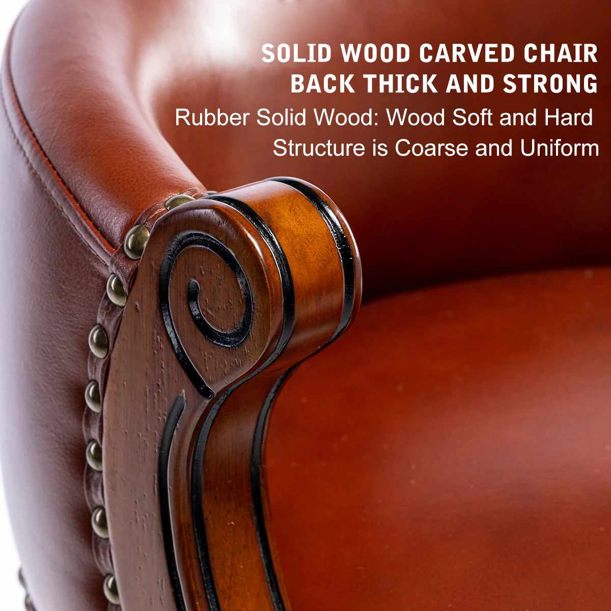 Cow Top Leather Wooden Bar Stools, Swivel Bar Chair with Backs, Counter Height, Leather/Wood - Image 4