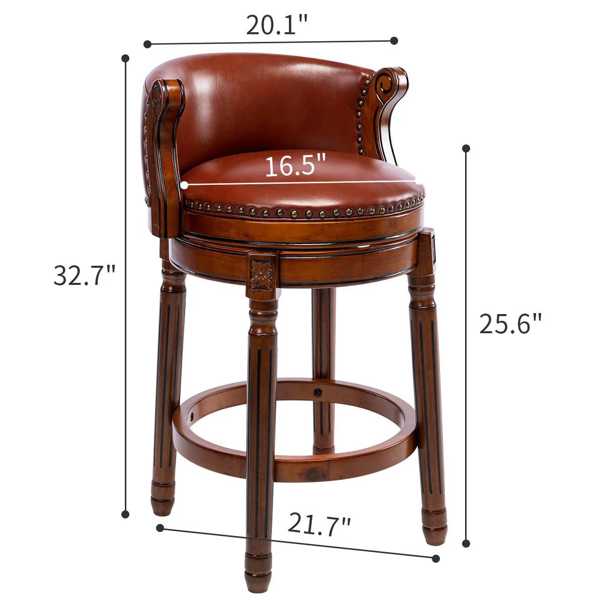 Cow Top Leather Wooden Bar Stools, Swivel Bar Chair with Backs, Counter Height, Leather/Wood - Image 9