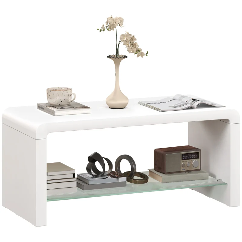 Curved Two-Tier Coffee Table, High Gloss White - Image 2