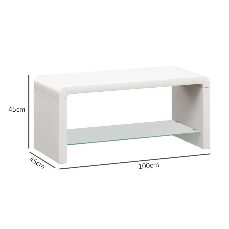Curved Two-Tier Coffee Table, High Gloss White - Image 3