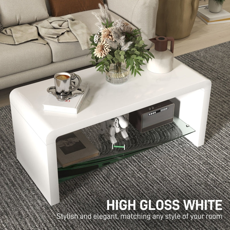 Curved Two-Tier Coffee Table, High Gloss White - Image 4