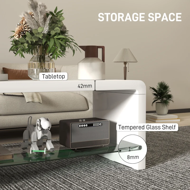 Curved Two-Tier Coffee Table, High Gloss White - Image 5