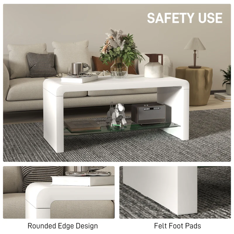 Curved Two-Tier Coffee Table, High Gloss White - Image 6