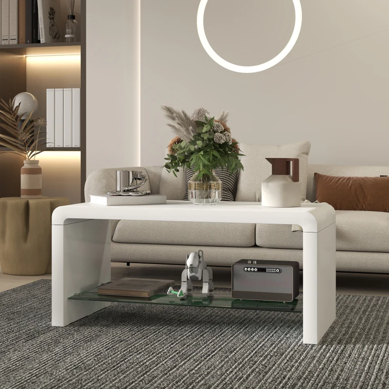Curved Two-Tier Coffee Table, High Gloss White - Image 7