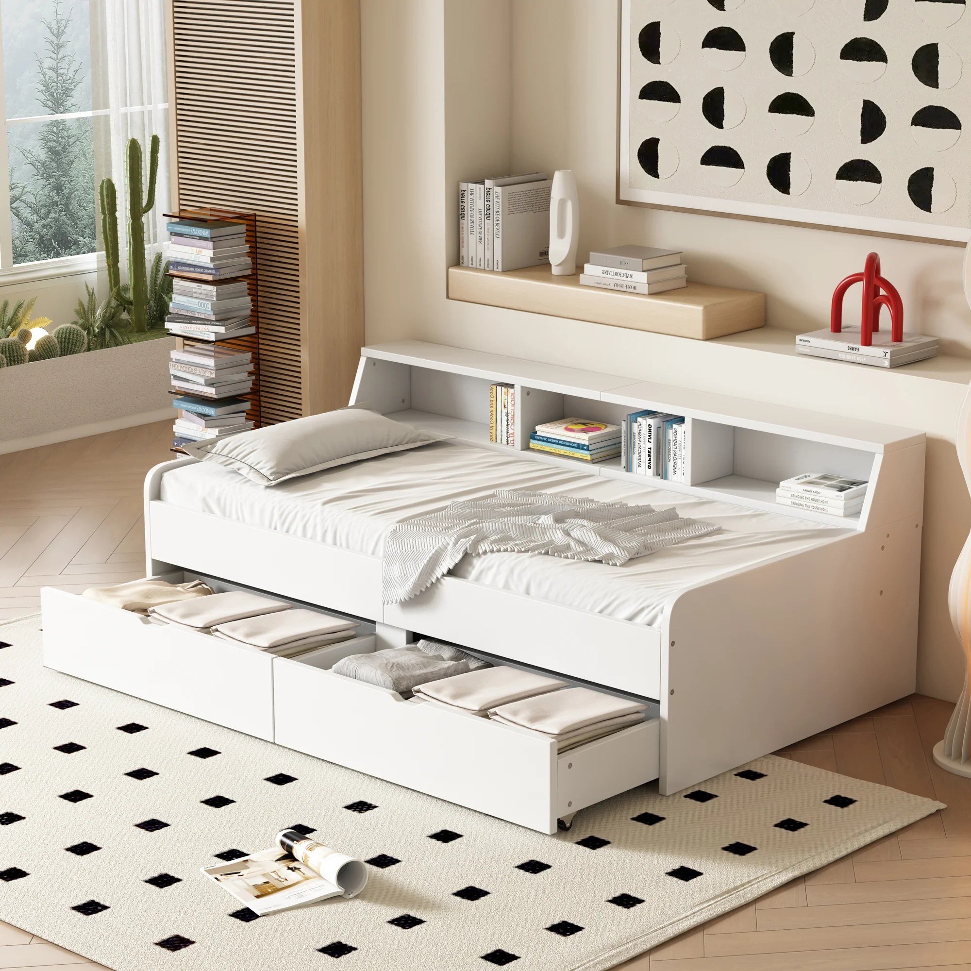 Daybed 90x200cm Single 2 Drawers Storage - White