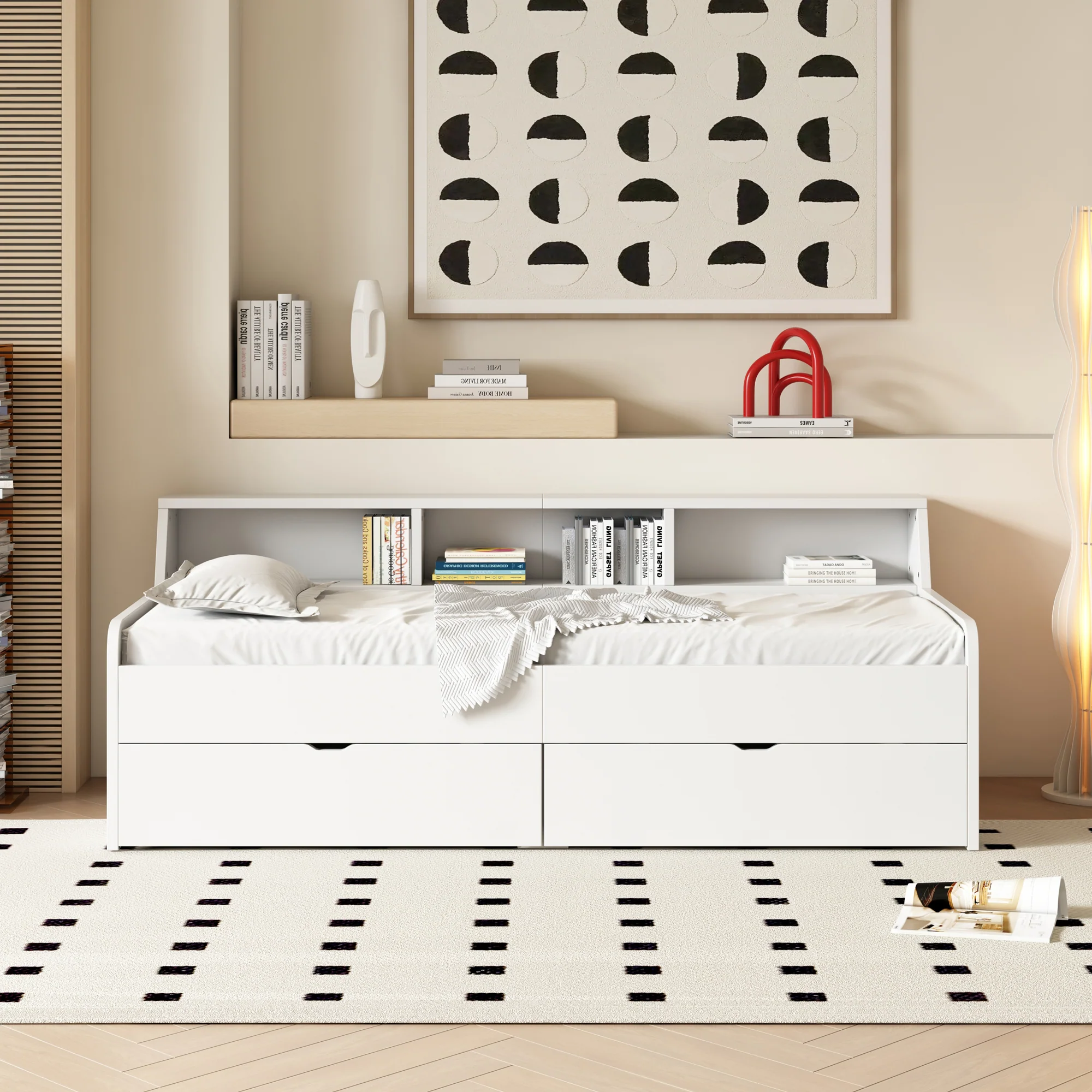 Daybed 90x200cm Single 2 Drawers Storage - White - Image 2