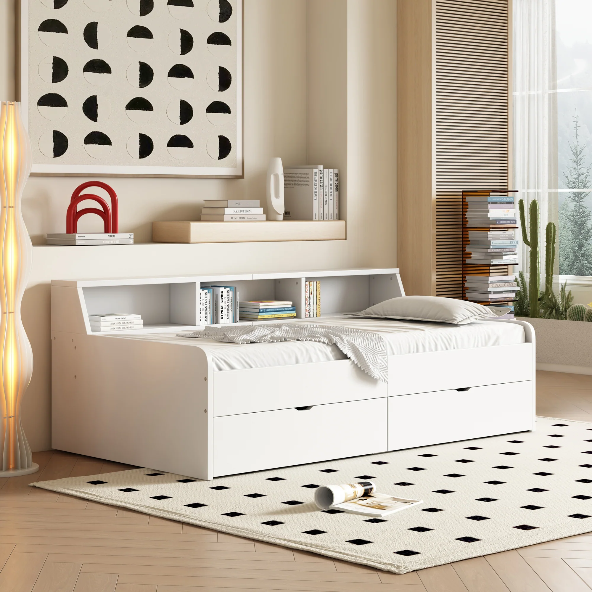 Daybed 90x200cm Single 2 Drawers Storage - White - Image 3