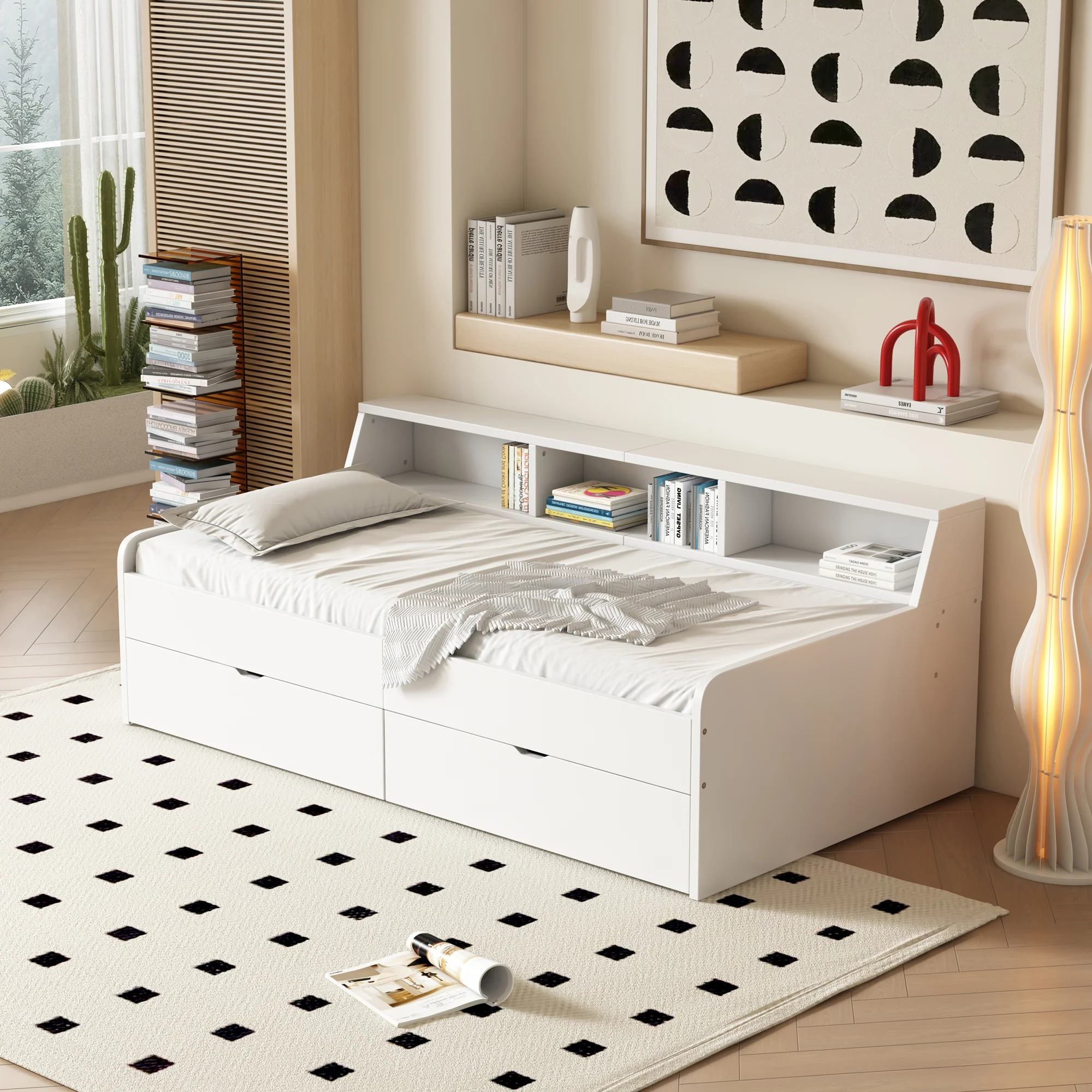 Daybed 90x200cm Single 2 Drawers Storage - White - Image 4