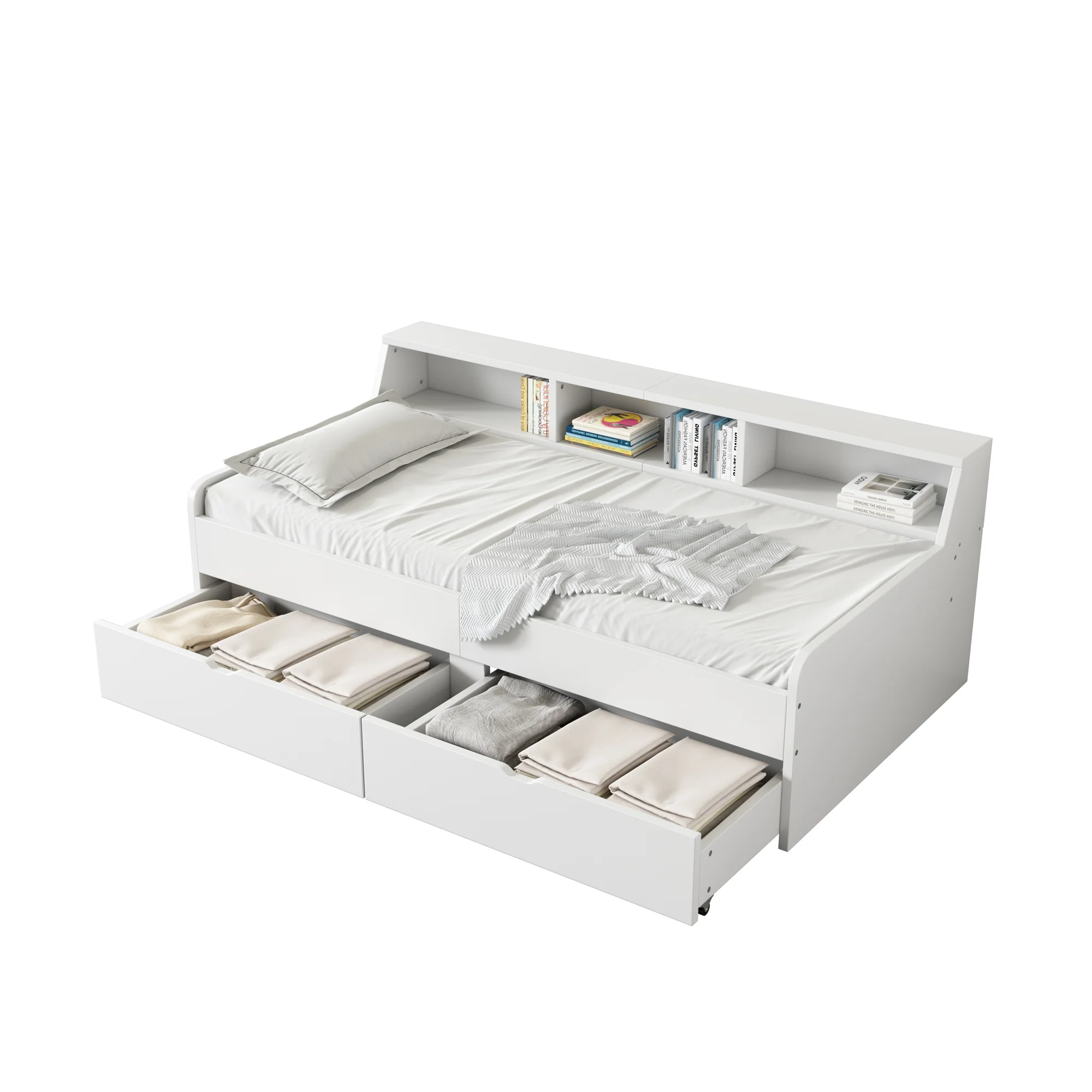 Daybed 90x200cm Single 2 Drawers Storage - White - Image 5