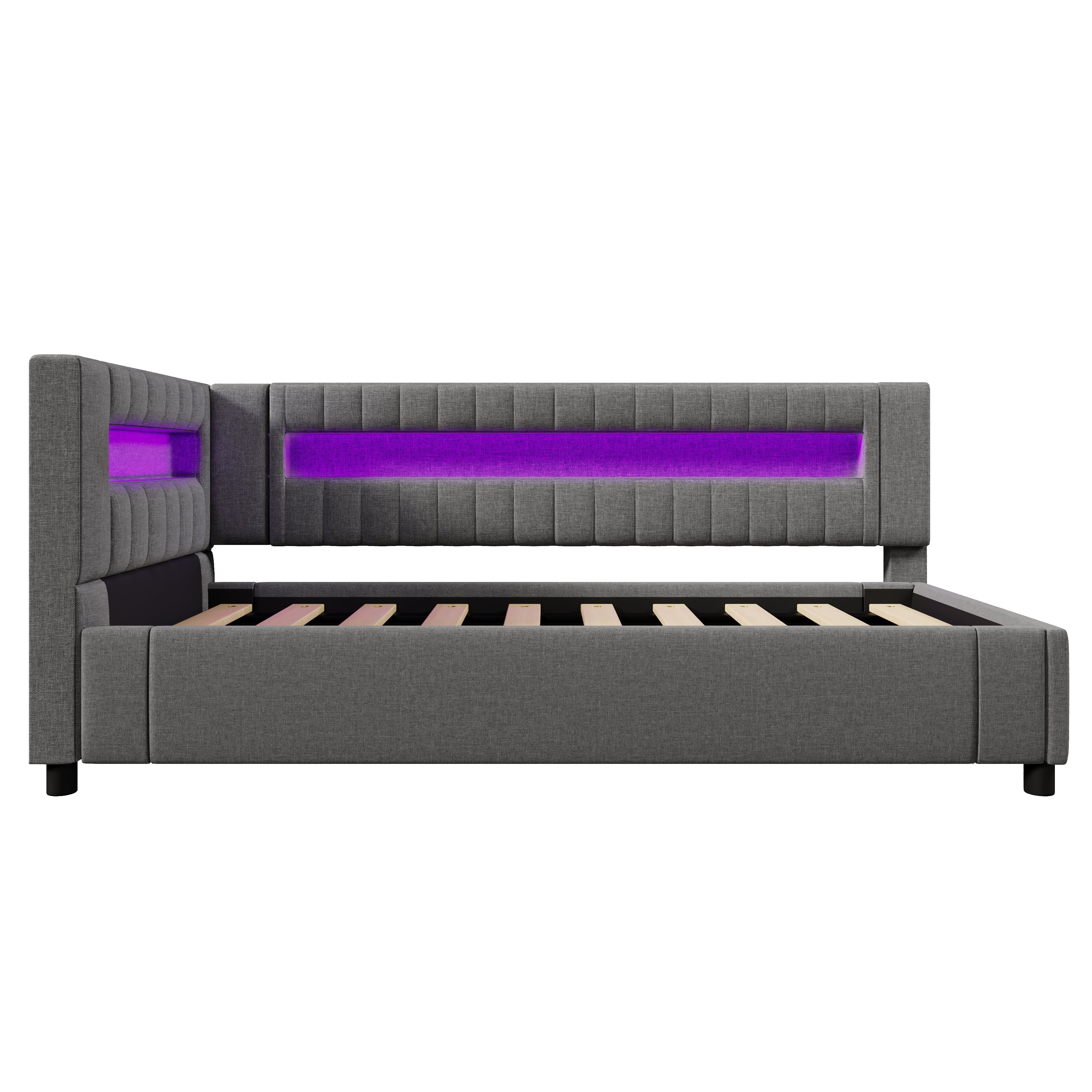 Daybed Sofa Bed with LED Lighting, Hydraulic Storage and USB Charging, Grey Linen - Image 10