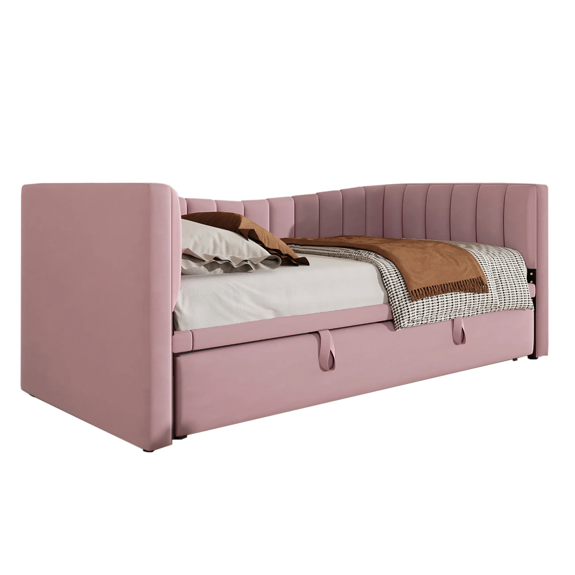 Daybed Upholstered Pull-out Bed 90/180x200cm - Velvet Pink - Image 8