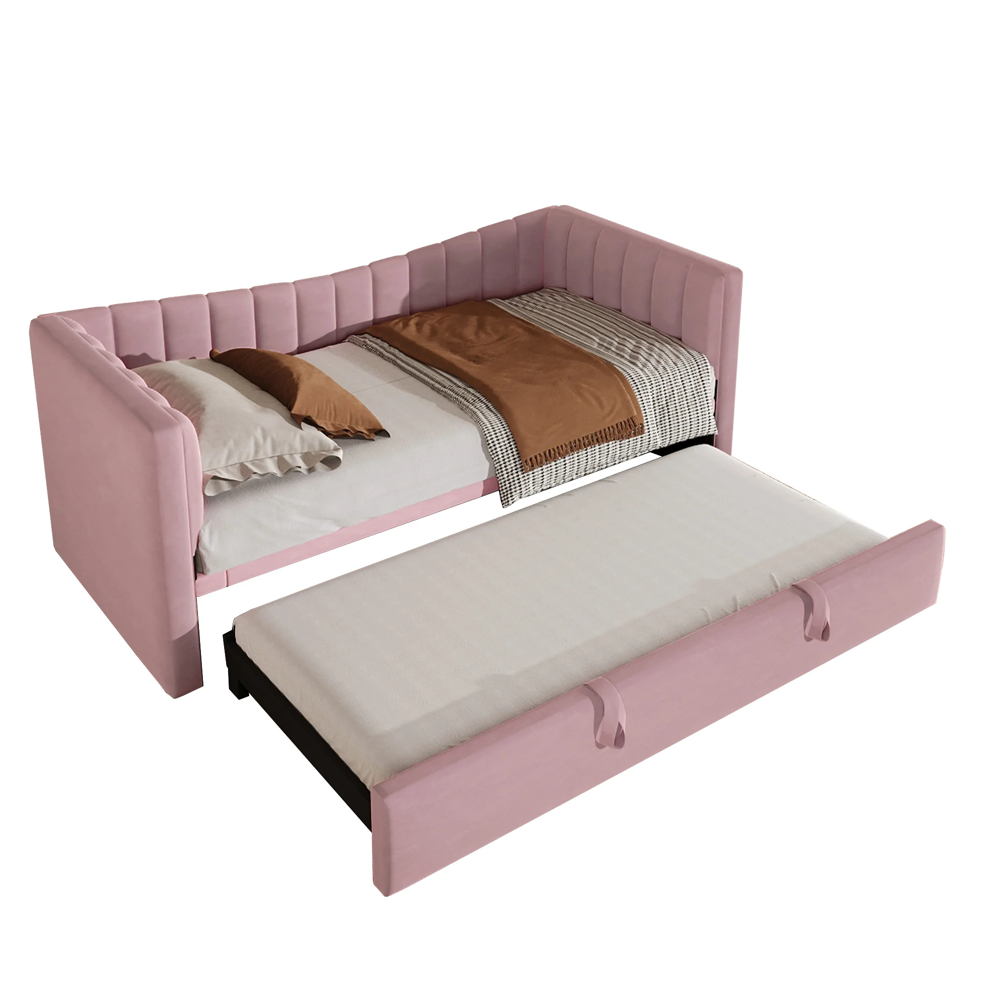 Daybed Upholstered Pull-out Bed 90/180x200cm - Velvet Pink - Image 9