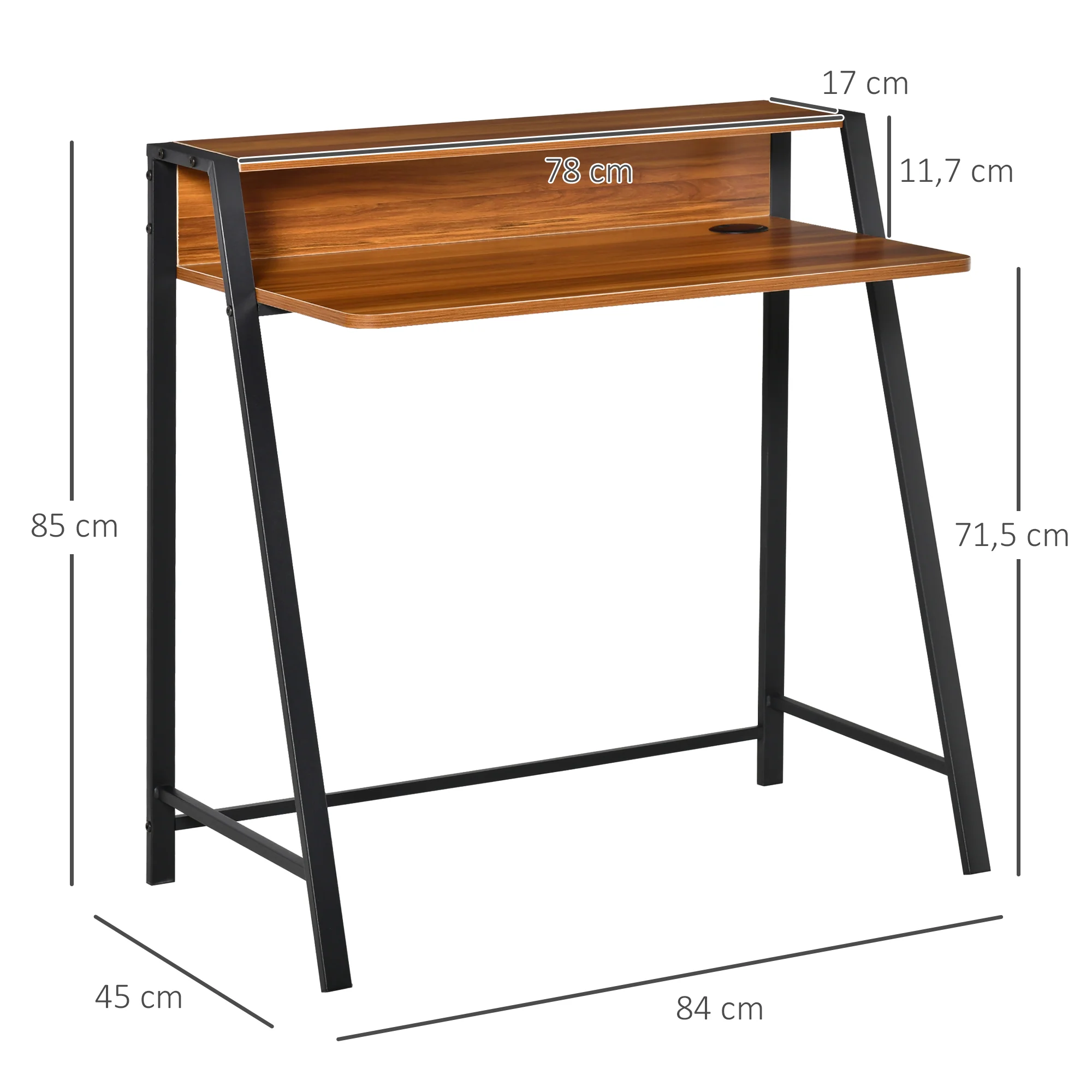 Desk Computer Table, Storage & Cable Management, Metal Walnut - Image 3